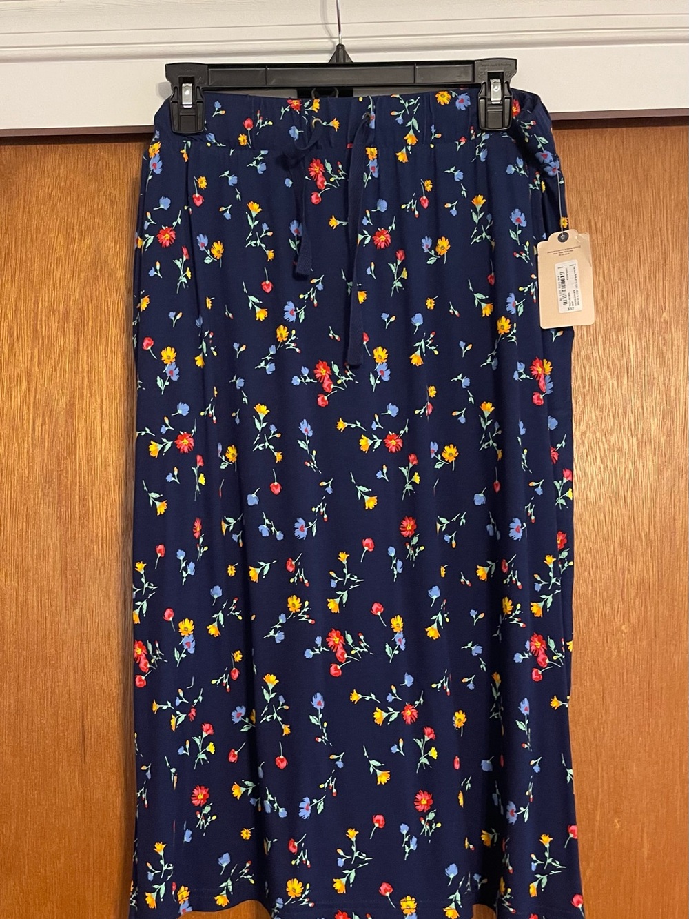 St. John's Bay Navy Maxi Skirt with Red, Yellow & Blue Floral Print